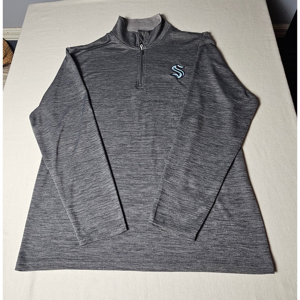NHL Seattle Kraken Mens Large Quarter Zip Pullover Gray Heather Performance L